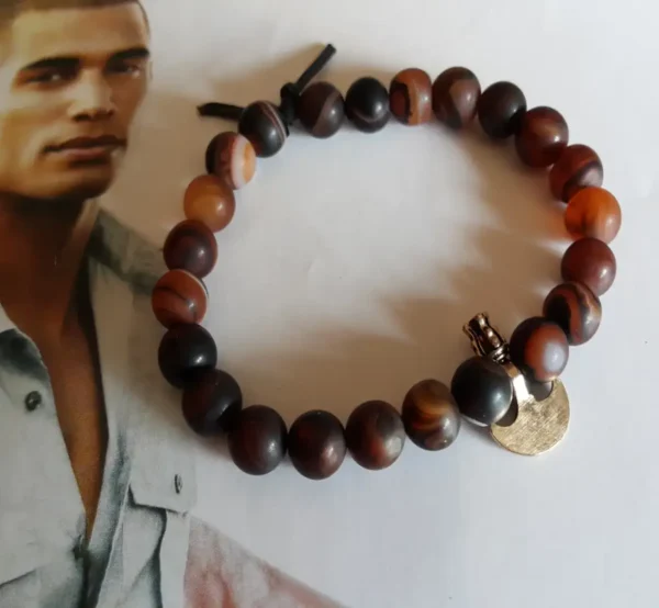 Bronze Viking axe, natural agate stone, men's bracelet