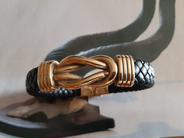 High-quality gold-toned steel, genuine leather, men's bracelet